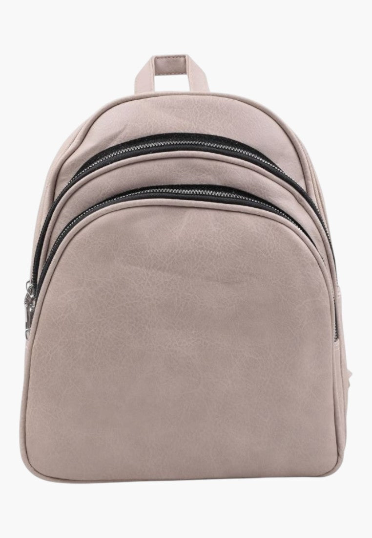 Falio khaki faux leather urban backpack with multiple zippered compartments and A4 capacity