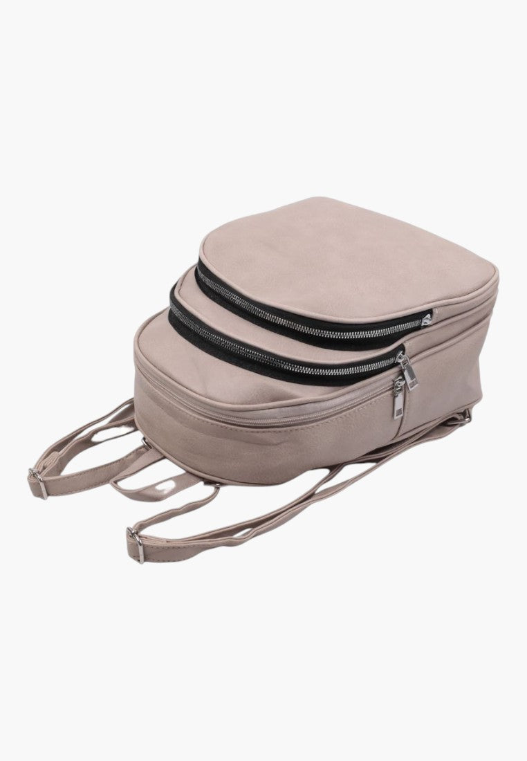 Falio khaki faux leather urban backpack with two zippered compartments and adjustable straps for daily use
