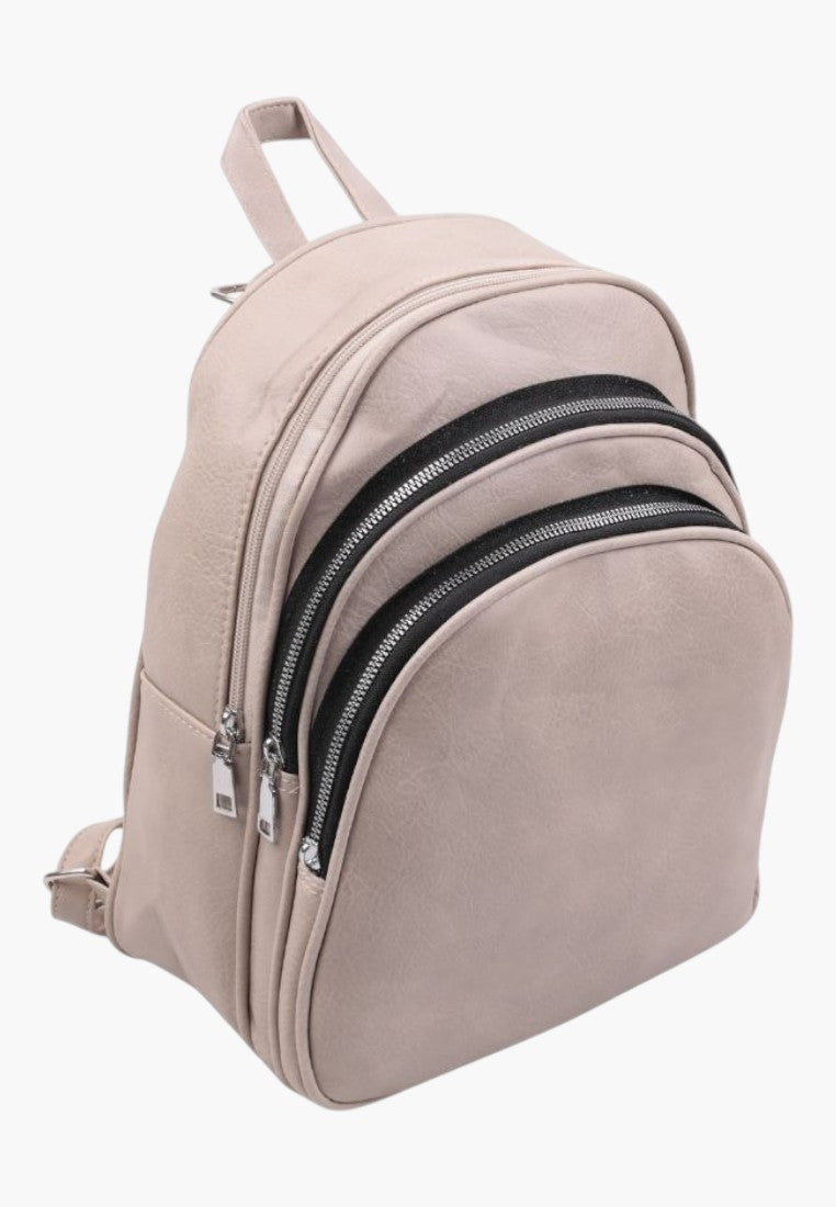 Falio khaki faux leather urban backpack with multiple zippered compartments and a spacious A4-compatible design