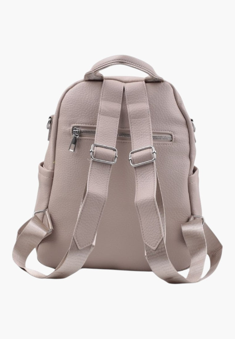 Falio khaki faux leather urban backpack with adjustable straps and back zipper pocket, spacious A4 size design