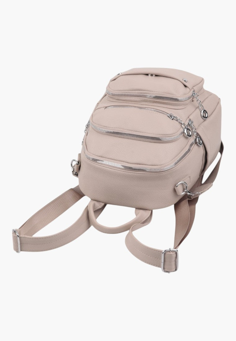 Falio khaki urban women's backpack with multiple zippered compartments and adjustable straps on a white background