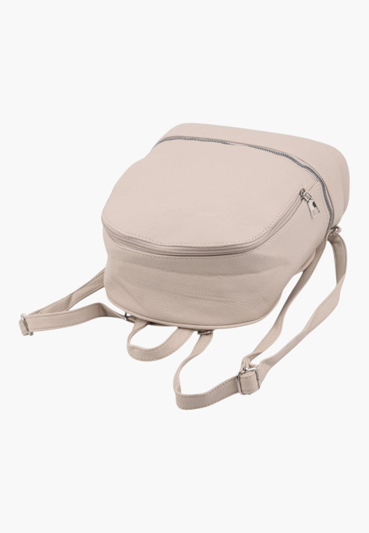 Falio khaki urban women's backpack with adjustable straps and a top zip closure, shown from a back angle.