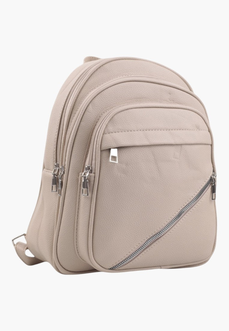 Falio stylish khaki urban women's backpack with multiple zippered compartments and textured material