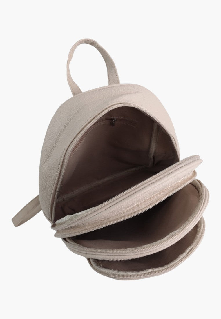 Falio khaki urban women's backpack with multiple zippered compartments and a textured finish