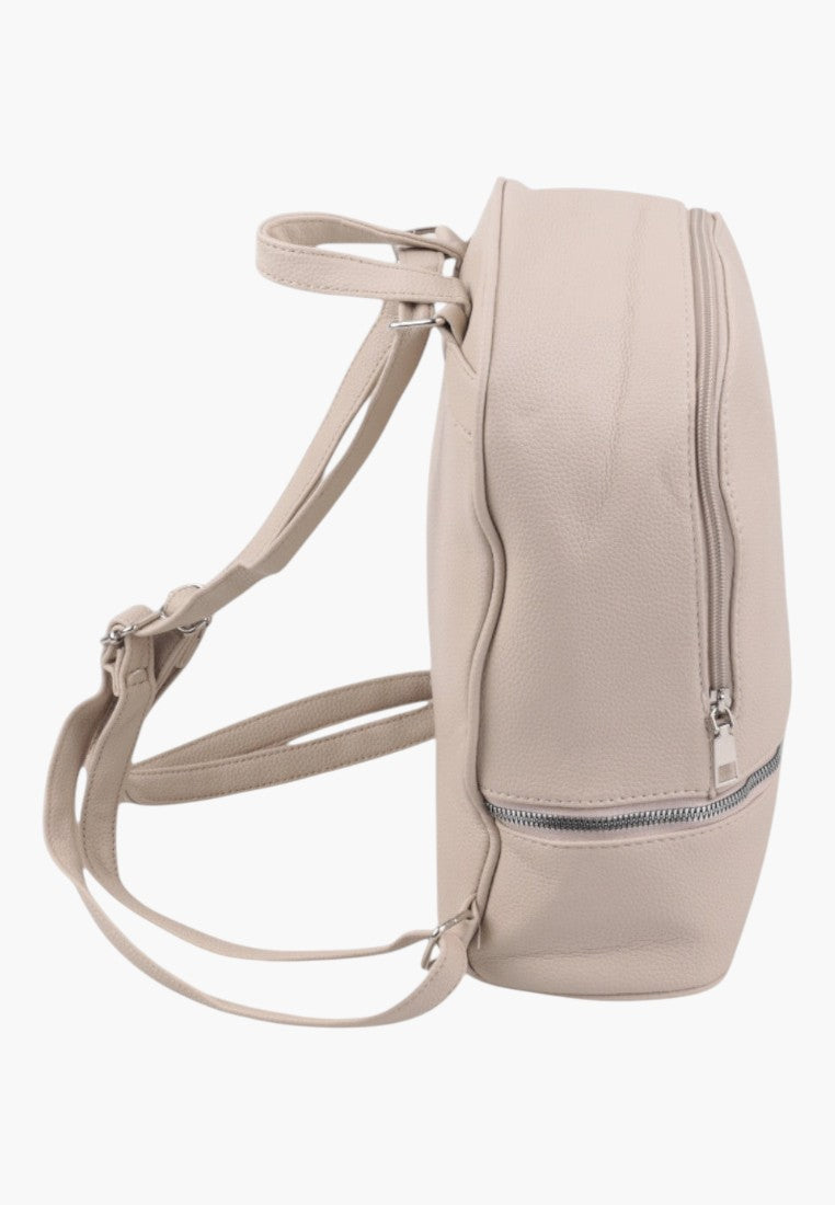Falio khaki urban women's backpack with adjustable straps and side zipper detail, side view