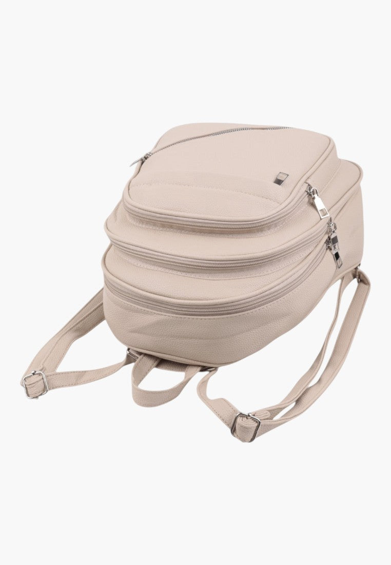 Falio stylish khaki urban women's backpack with multiple zippered compartments and adjustable straps