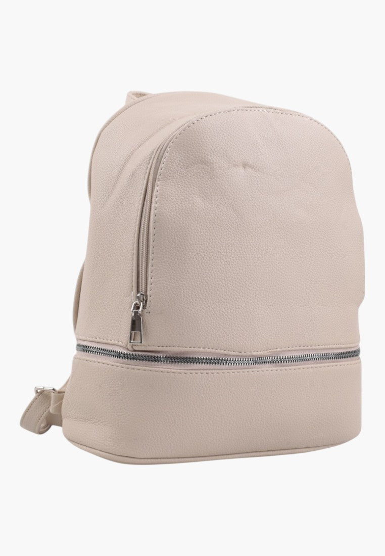 Falio khaki urban women's backpack with a textured finish, front zipper pocket, and adjustable straps.
