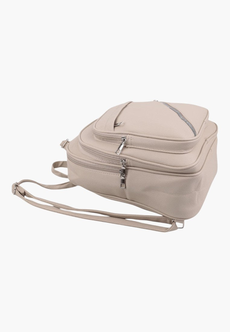 Falio khaki urban women's backpack with multiple zippered compartments and adjustable straps