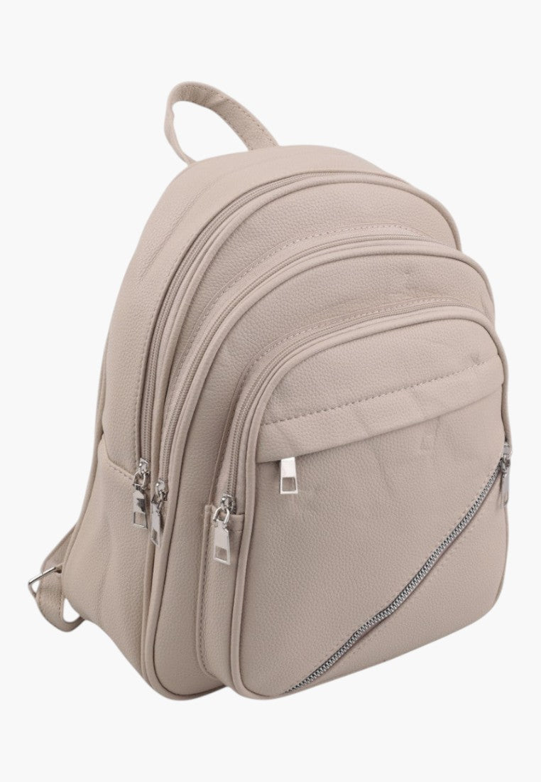 Falio stylish khaki urban women's backpack with multiple zippered compartments and a textured finish