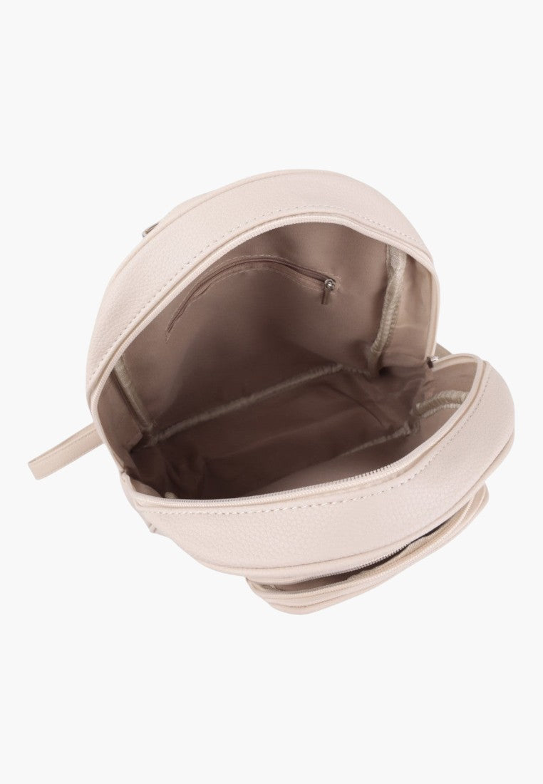 Falio LAPRICOT beige urban women's backpack with an open main compartment showing interior lining and zipper pocket