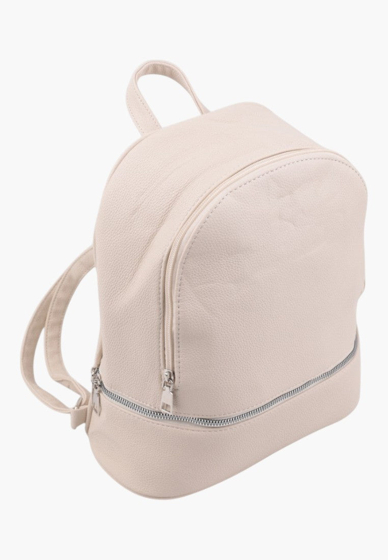 Falio LAPRICOT beige urban women's backpack with a textured finish, front zipper pocket, and adjustable straps.