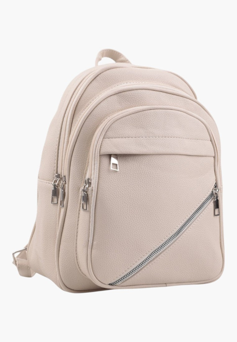 Falio LAPRICOT beige urban women's backpack with a diagonal front zipper and multiple compartments