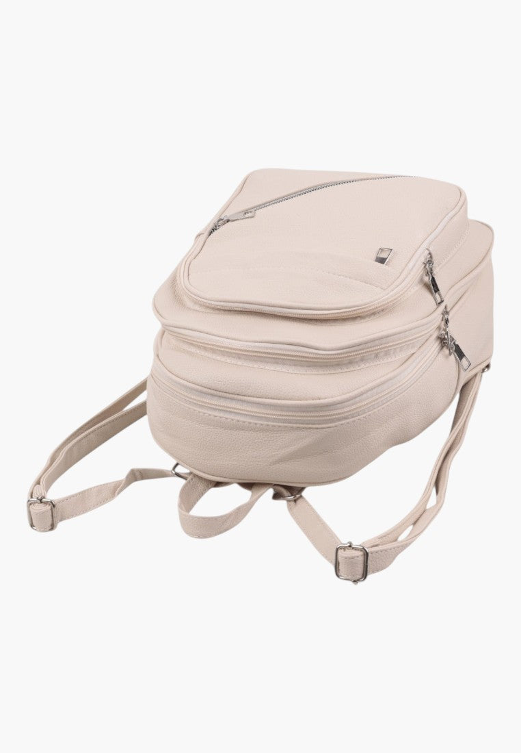 Falio LAPRICOT beige urban women's backpack with multiple zippered compartments and adjustable straps