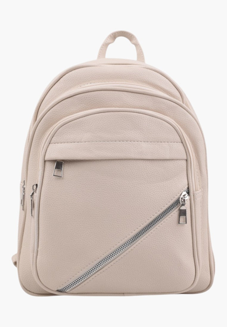 Falio LAPRICOT beige urban women's backpack with a diagonal front zipper and multiple compartments