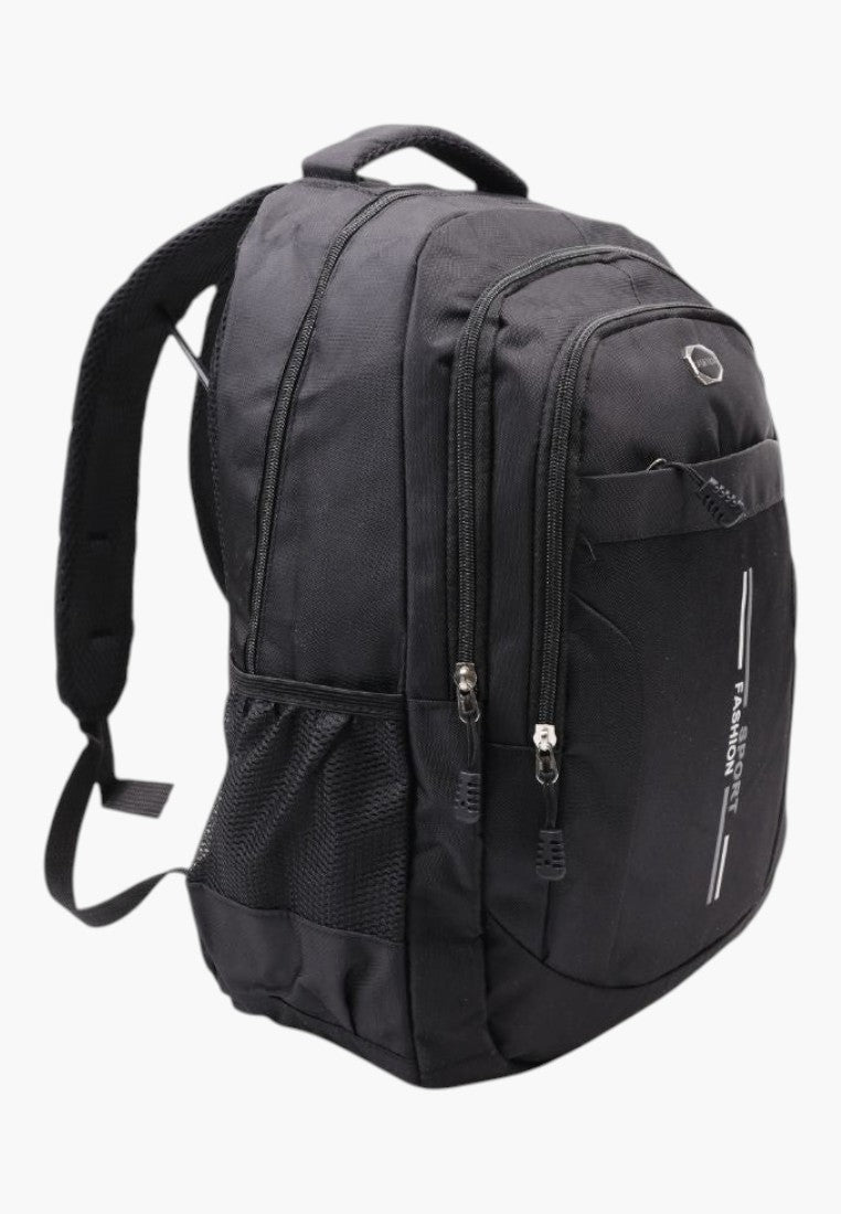 Falio large black 29-liter urban backpack with multiple compartments, side mesh pockets, and durable zippers.