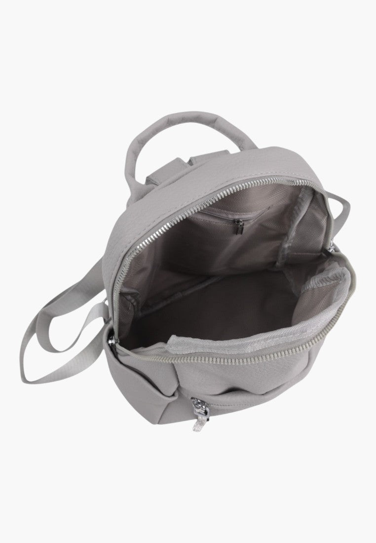 Falio urban women's backpack in light grey faux leather with a zippered main compartment and multiple pockets