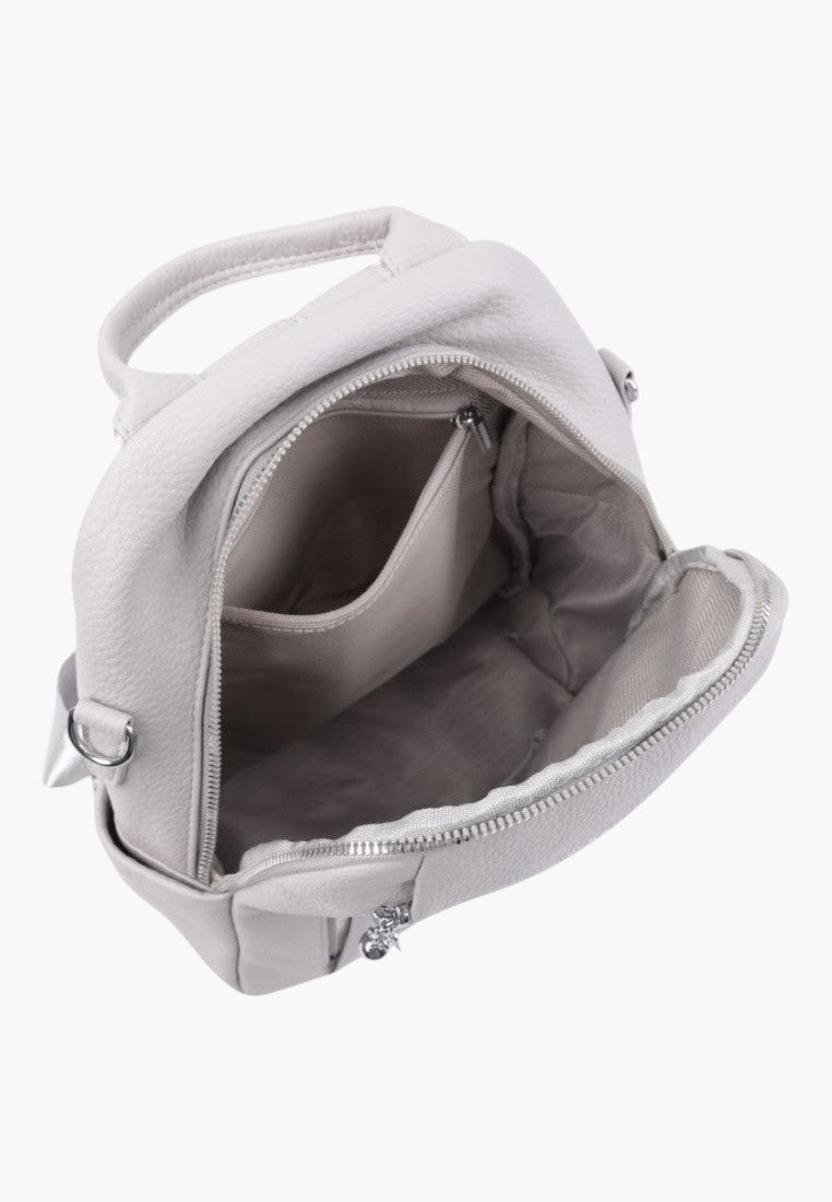 Falio light grey faux leather urban backpack with open main compartment and interior pocket