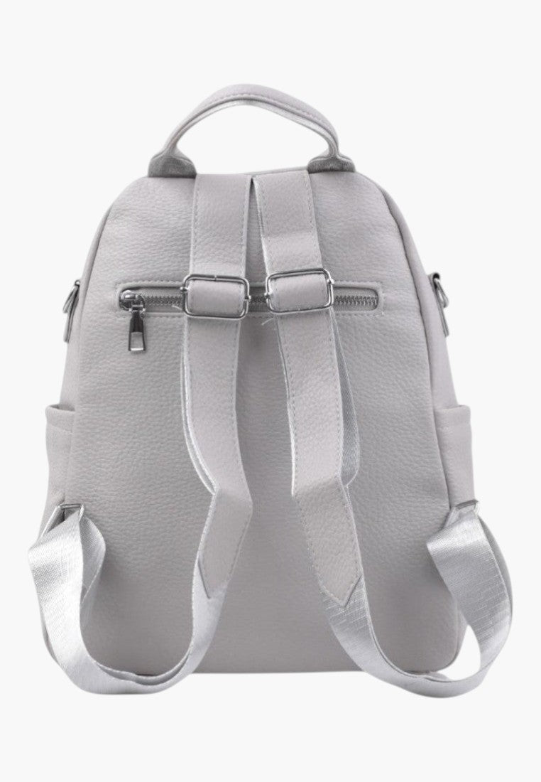 Falio women's urban backpack in light grey faux leather with adjustable straps and a secure back zipper pocket