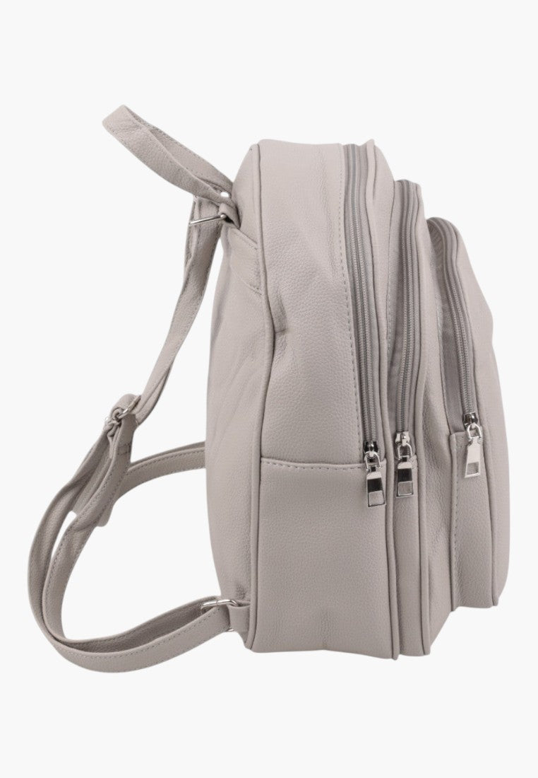 Falio light grey urban women's backpack with multiple zippered compartments, side view