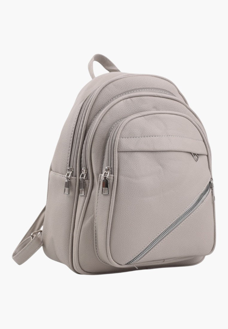 Falio light grey urban women's backpack with multiple zippered compartments and a modern, functional design.