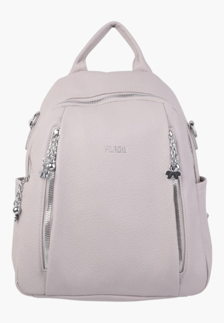 Falio urban backpack for women in light pink faux leather with multiple zippered pockets and A4 capacity