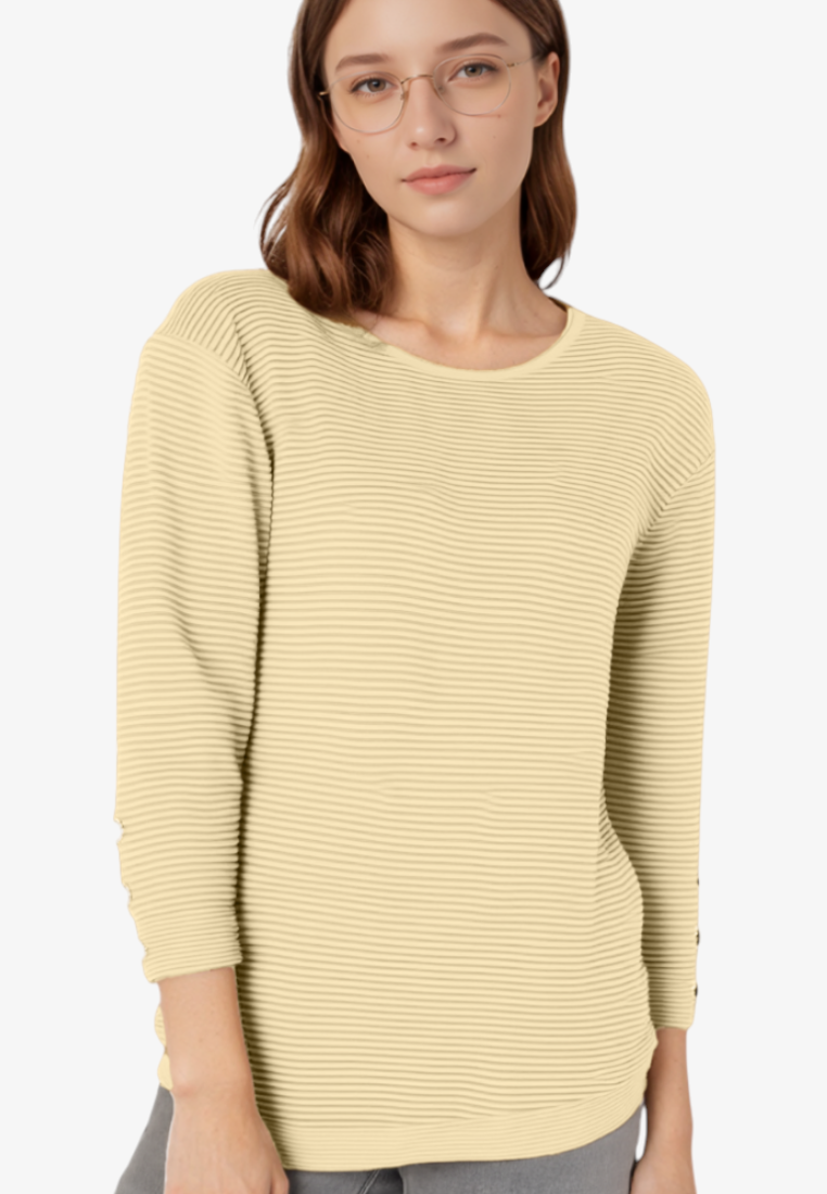 Falio women's light yellow ribbed cotton and cashmere blend sweater with a round neckline and long sleeves
