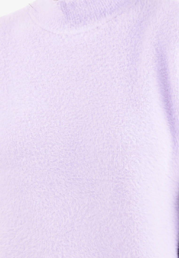 Falio women's soft lilac mock neck sweater made from a wool and cashmere blend with a fuzzy texture