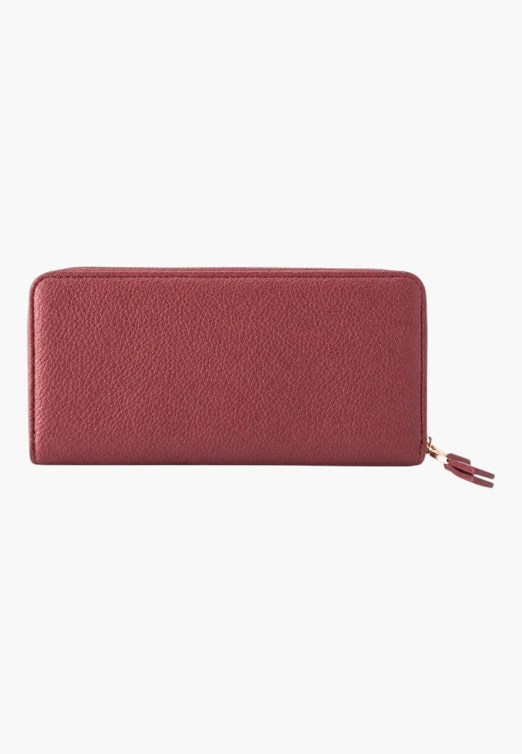 Falio horizontal women's wallet in textured maroon faux leather with a secure zip closure