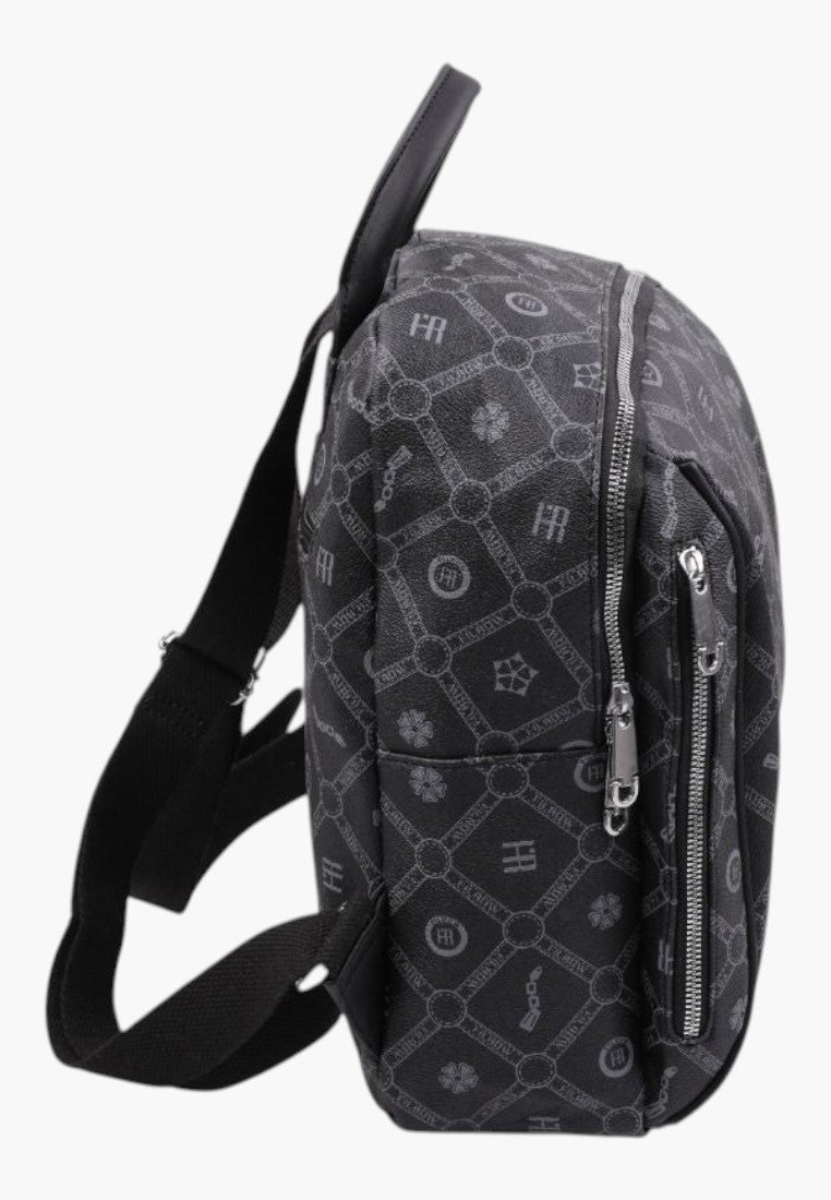 Falio multi-colored faux leather urban backpack with monogram pattern and side zipper pocket