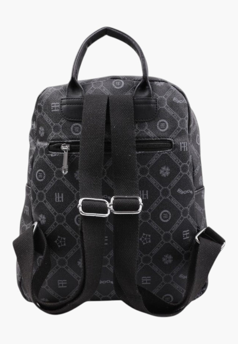 Falio multi-colored urban backpack in faux leather with a patterned design, adjustable straps, and zipper pockets.