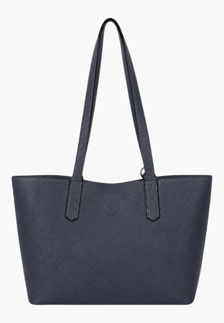 Falio large navy blue faux leather shopper bag with long shoulder straps and a spacious A4 interior