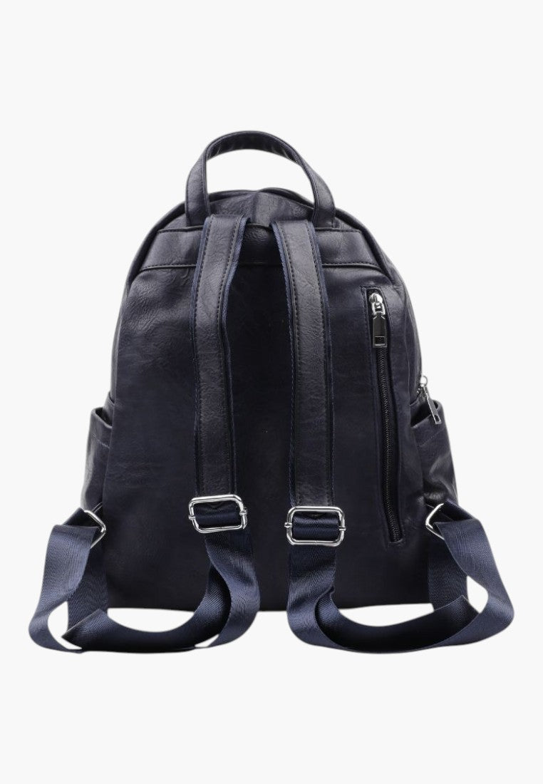 Falio navy blue faux leather urban backpack with adjustable straps and back zipper pocket