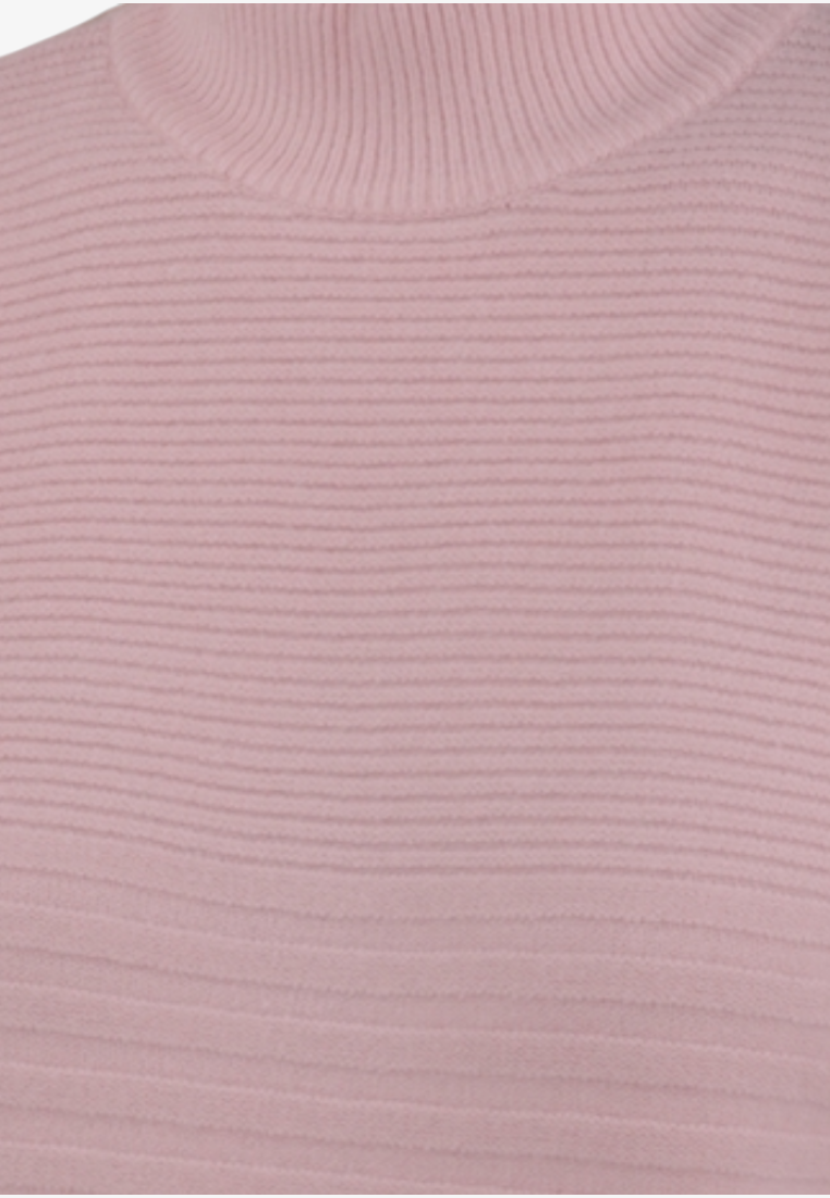 Falio pink ribbed knit sweater with a mock neck, crafted from a soft wool and cashmere blend.
