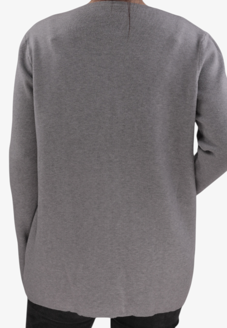 Falio plus size grey viscose sweater with long sleeves and a minimalist back view
