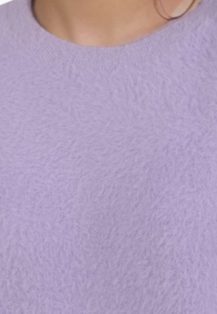 Falio purple crew neck sweater made of a soft wool, viscose, and cashmere blend with a fuzzy texture