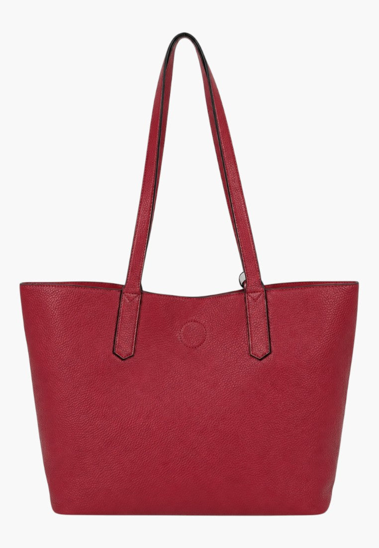 Falio red faux leather shopper bag with long shoulder straps and spacious A4 interior for daily use
