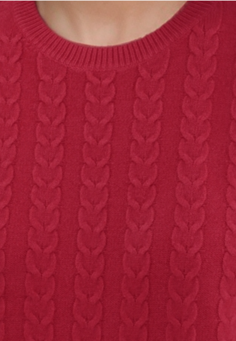 Falio red wool and cashmere blend sweater with a classic round neckline and vertical cable knit texture