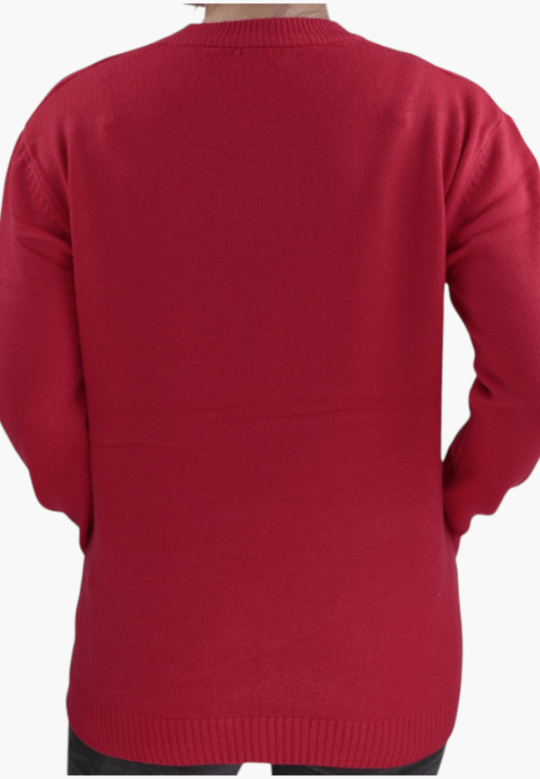 Falio red classic women's sweater made of wool and cashmere blend with long sleeves, back view