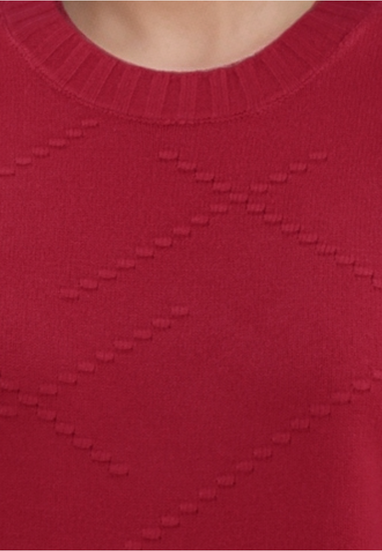 Falio red women's sweater with a round neckline and subtle diamond textured pattern in a wool and cashmere blend
