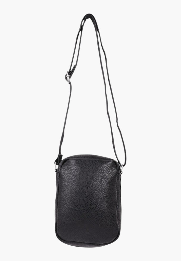 Falio small black faux leather crossbody bag with a long adjustable strap and textured finish
