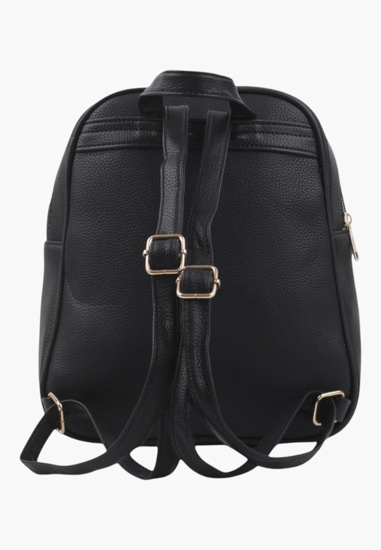 Falio small black faux leather city backpack for women with adjustable straps and gold-tone hardware