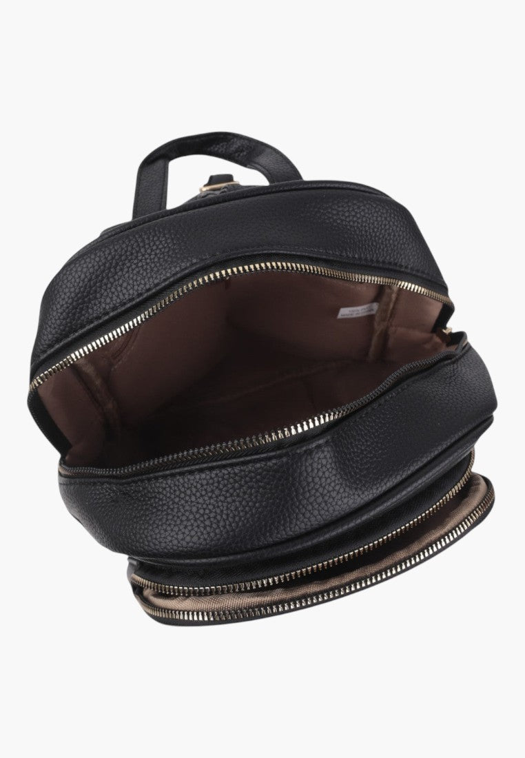 Falio small black faux leather city backpack with open zippered main compartment and front pocket