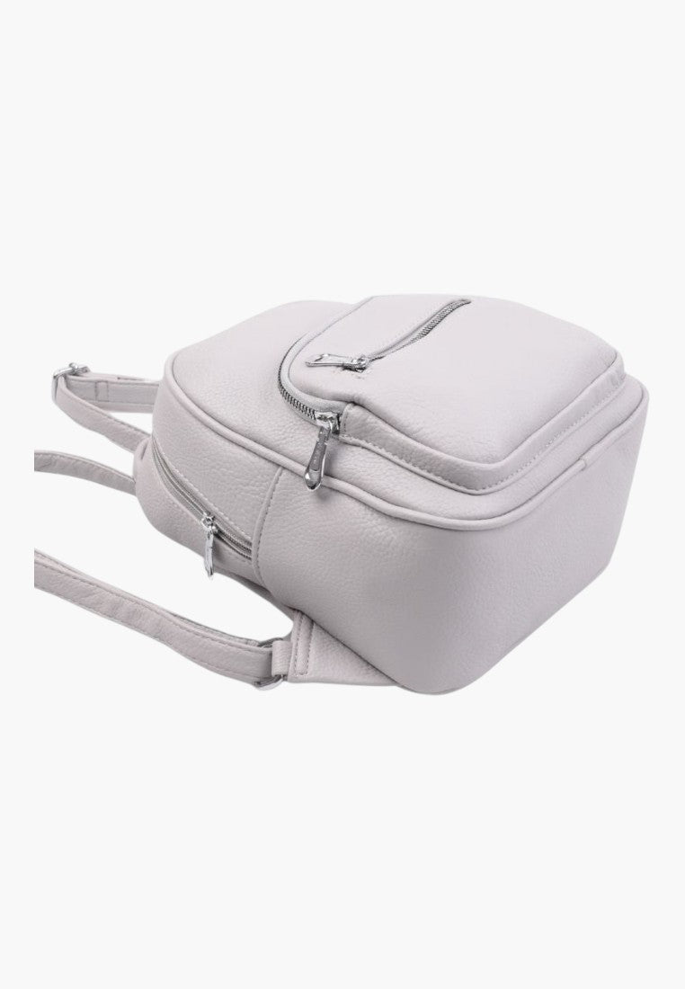 Falio small grey faux leather urban backpack with zippered pockets and adjustable straps