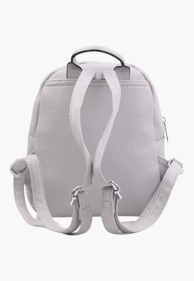 Falio small grey faux leather urban backpack with adjustable straps and zip closure, back view