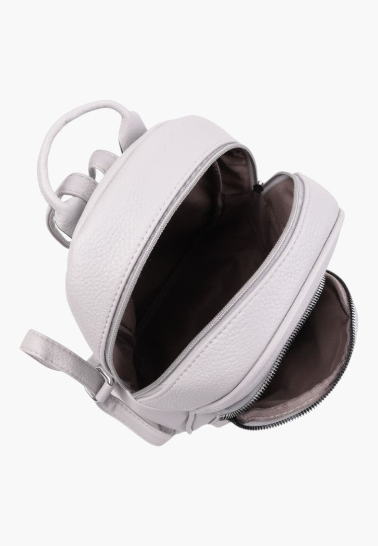 Falio small grey faux leather urban backpack with a zippered main compartment and top handle