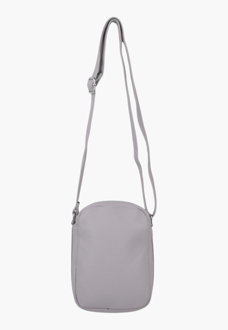 Falio small grey faux leather crossbody bag with an adjustable shoulder strap and zipper closure