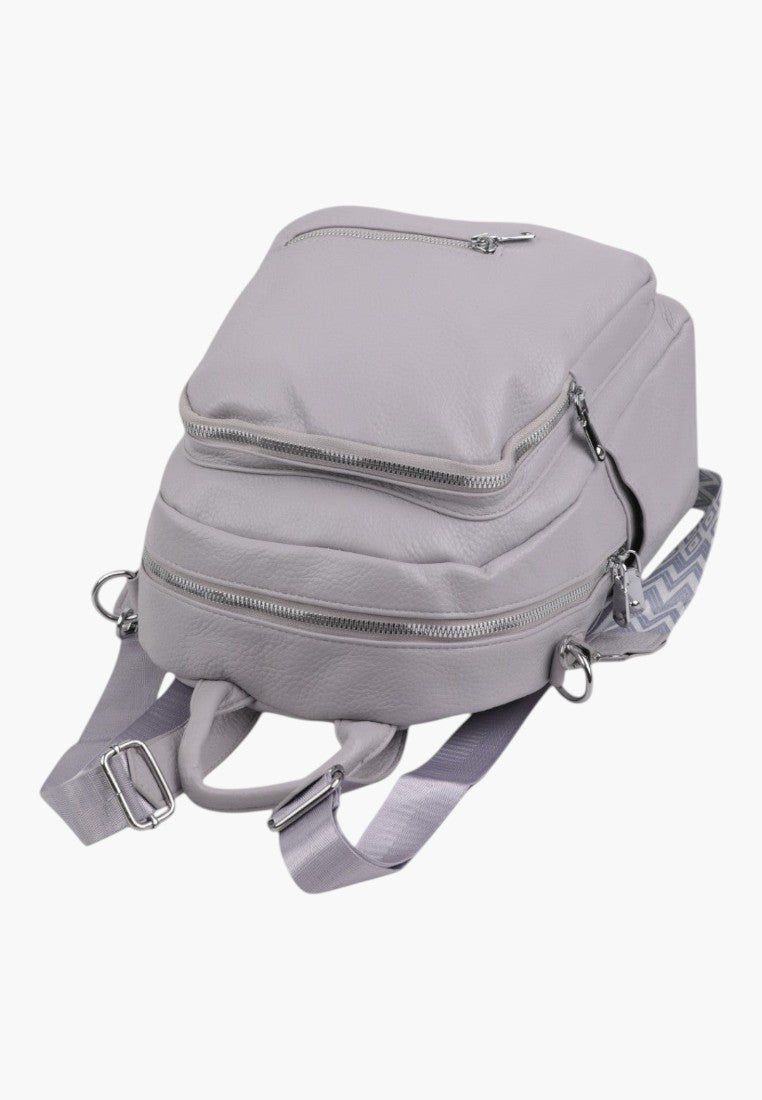 Falio stone grey urban women's backpack with multiple zippered compartments and adjustable patterned straps