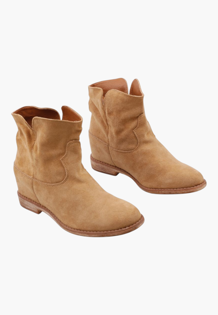 Falio tan faux suede ankle boots with a hidden wedge heel and western-inspired design