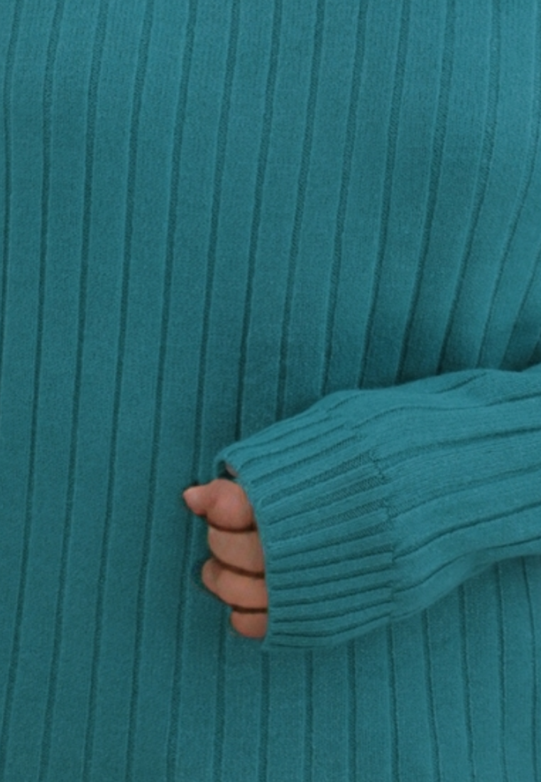 Falio teal ribbed wool and cashmere blend sweater with a mock neck and long sleeves