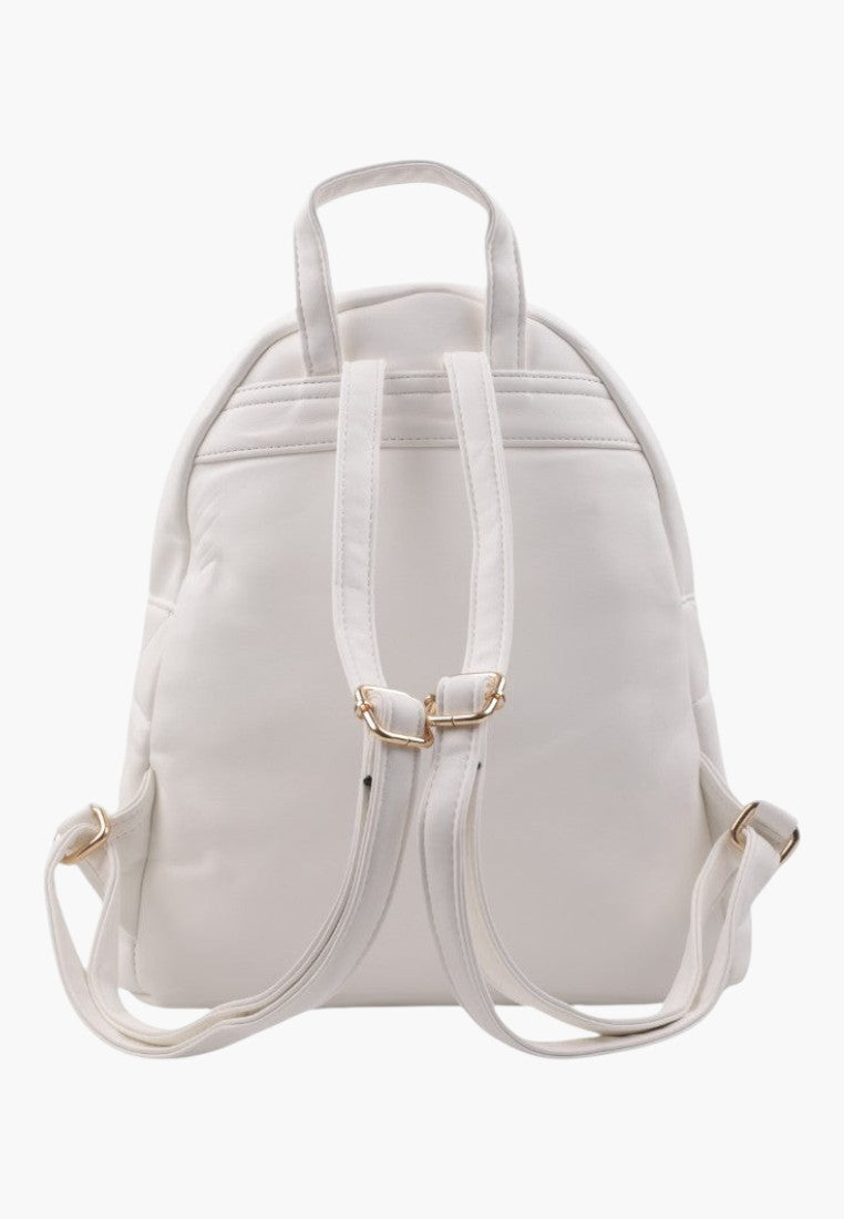 Falio white urban backpack made of eco-leather with adjustable straps and a top handle, back view